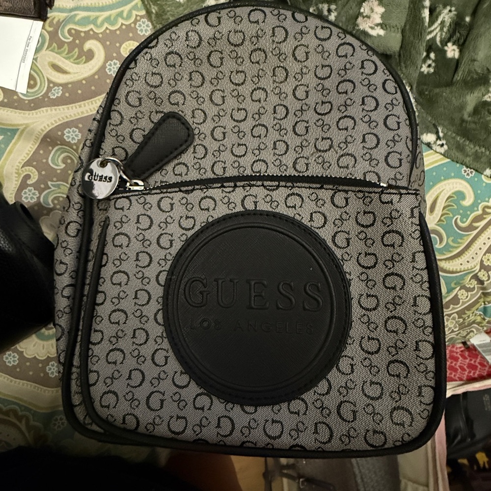 GUESS Monogrammed Black and Gray Backpack